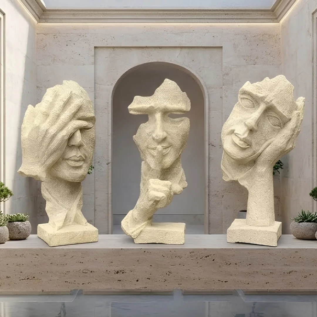 face-and-hand-sculpture-set-3.webp Abstract Face Statues Set of 3 Sandstone - Image 1