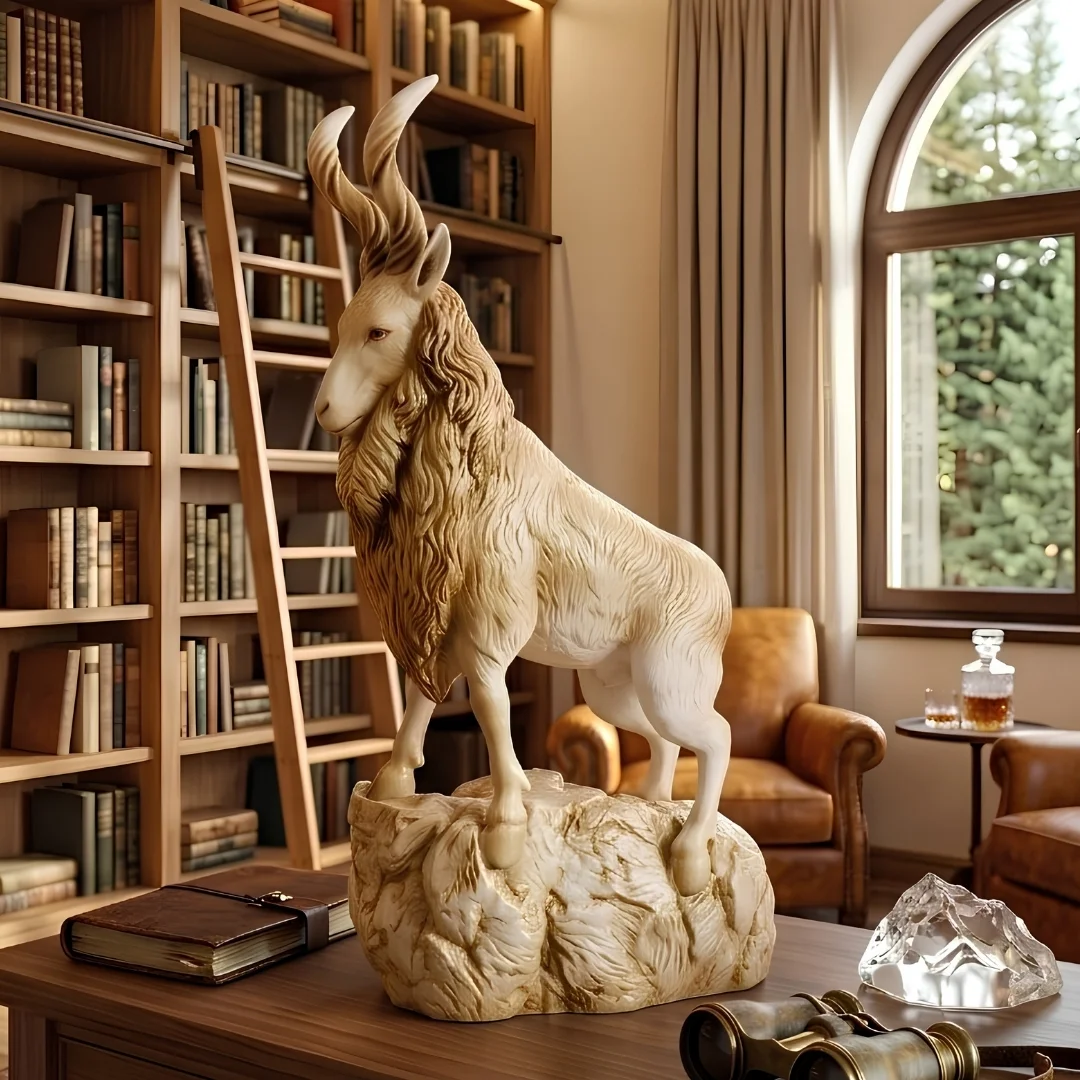 full-body-markhor-home-decor-1-2.webp Markhor Statue Figurine Antique Gold - Image 1