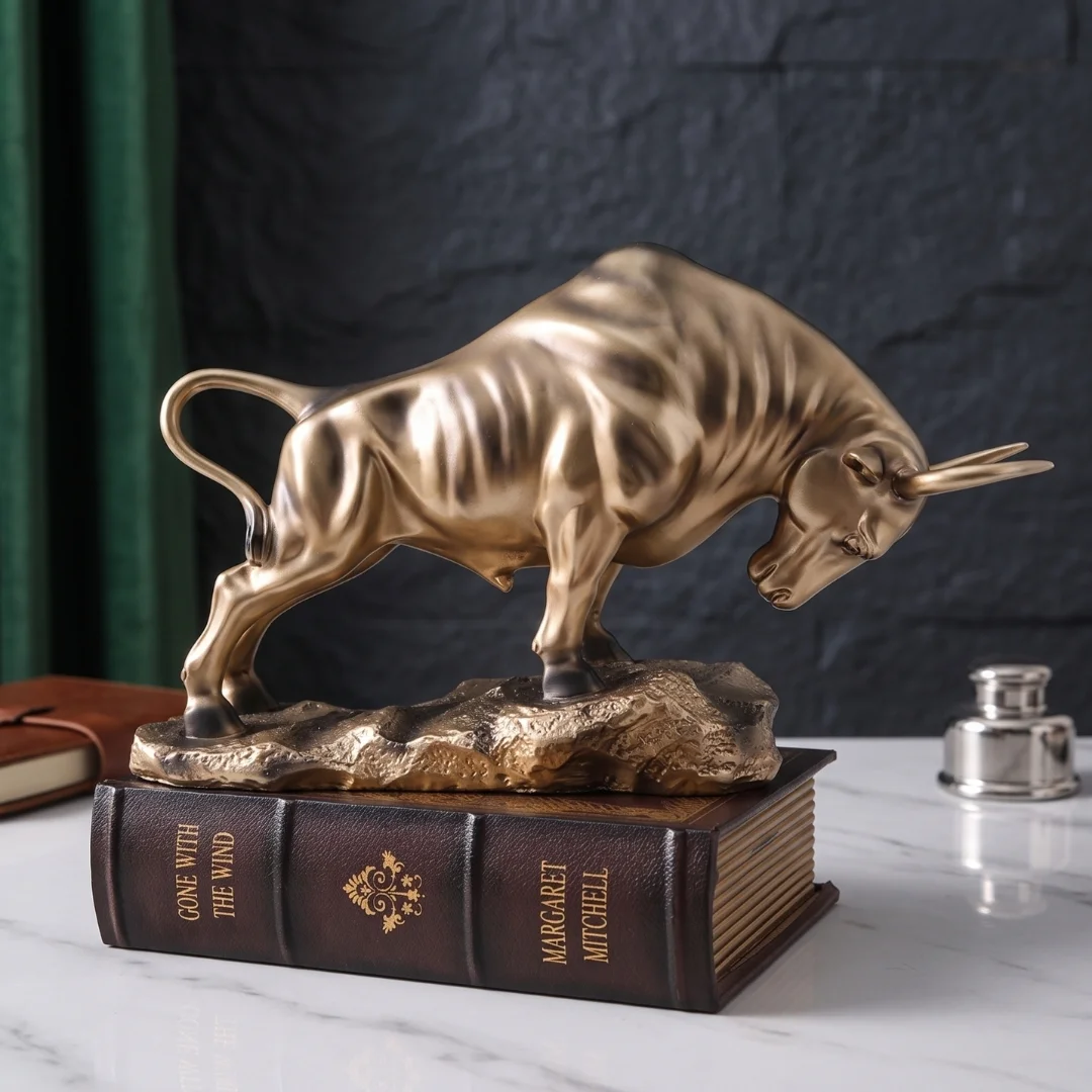 golden-charging-bull-statue-2.webp Bull Statue Figurine Golden Finish - Image 1