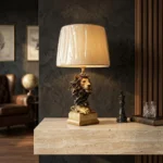 Lion Statue Lamp Antique Gold Finish - Image 3