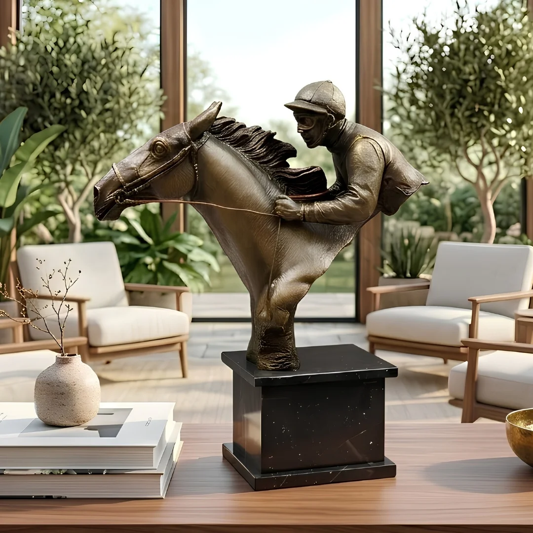horse-racing-trophy-sculpture-2.webp Horse Jockey Sculpture Antique Bronze - Image 1