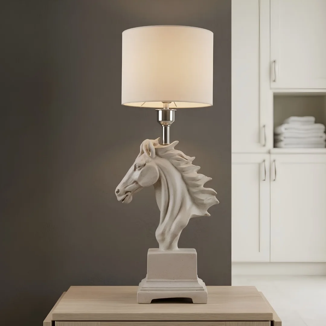 horse-sculpture-lamp-with-white-shade-2.webp Horse Head Table Lamp Off-White - Image 1