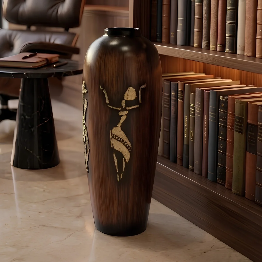 large-brown-vase-for-living-room-2.webp Decorative Floor Vase Dark Brown Finish - Image 1
