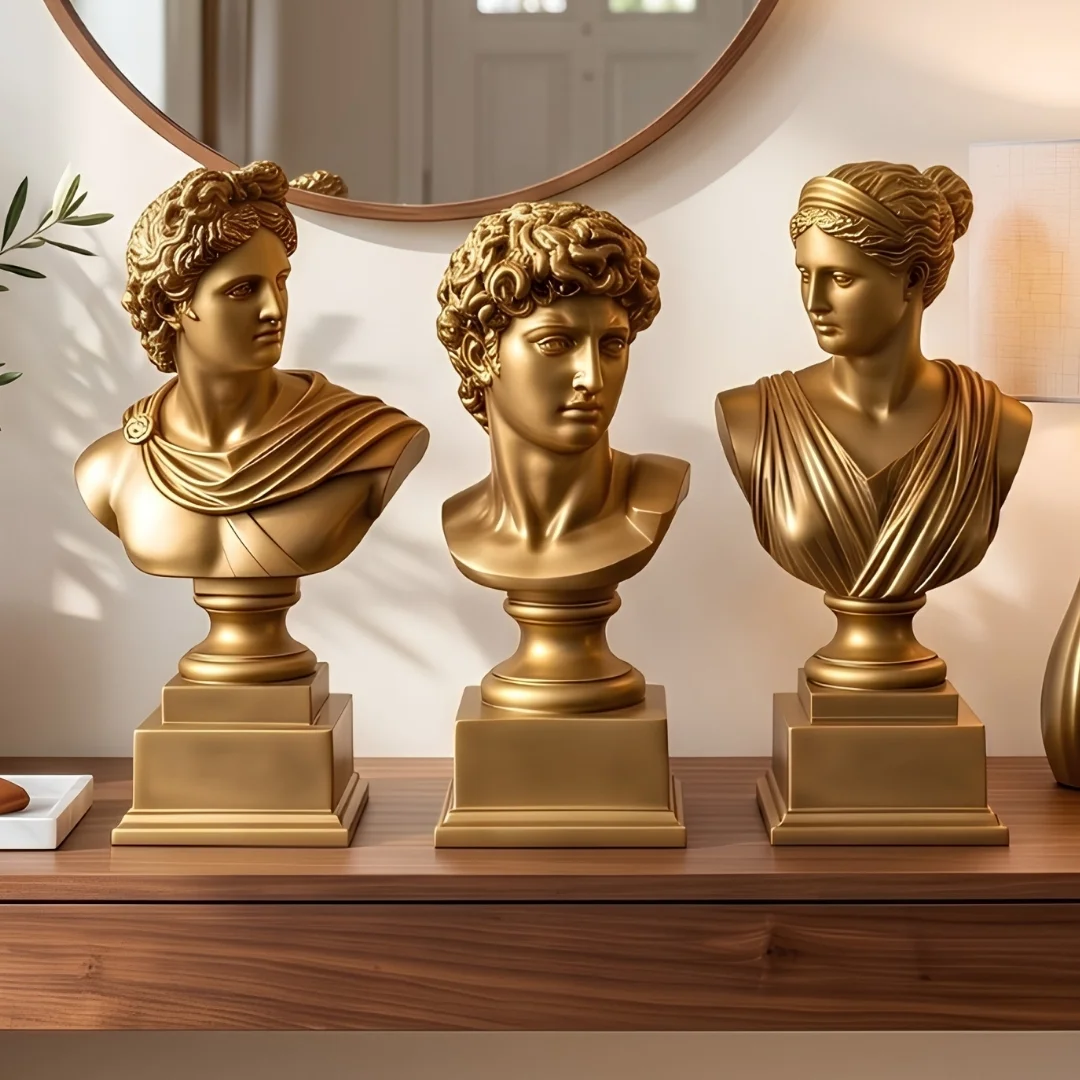 luxury-greek-busts-for-home-2.webp Classical Bust Statue Set Golden Finish - Image 1