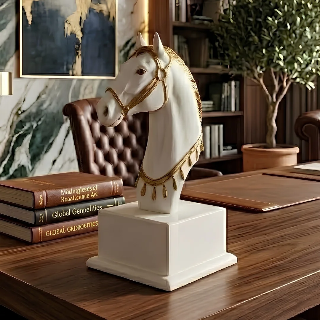 luxury-horse-head-office-decor-2.webp Horse Head Statue White Gold - Image 1