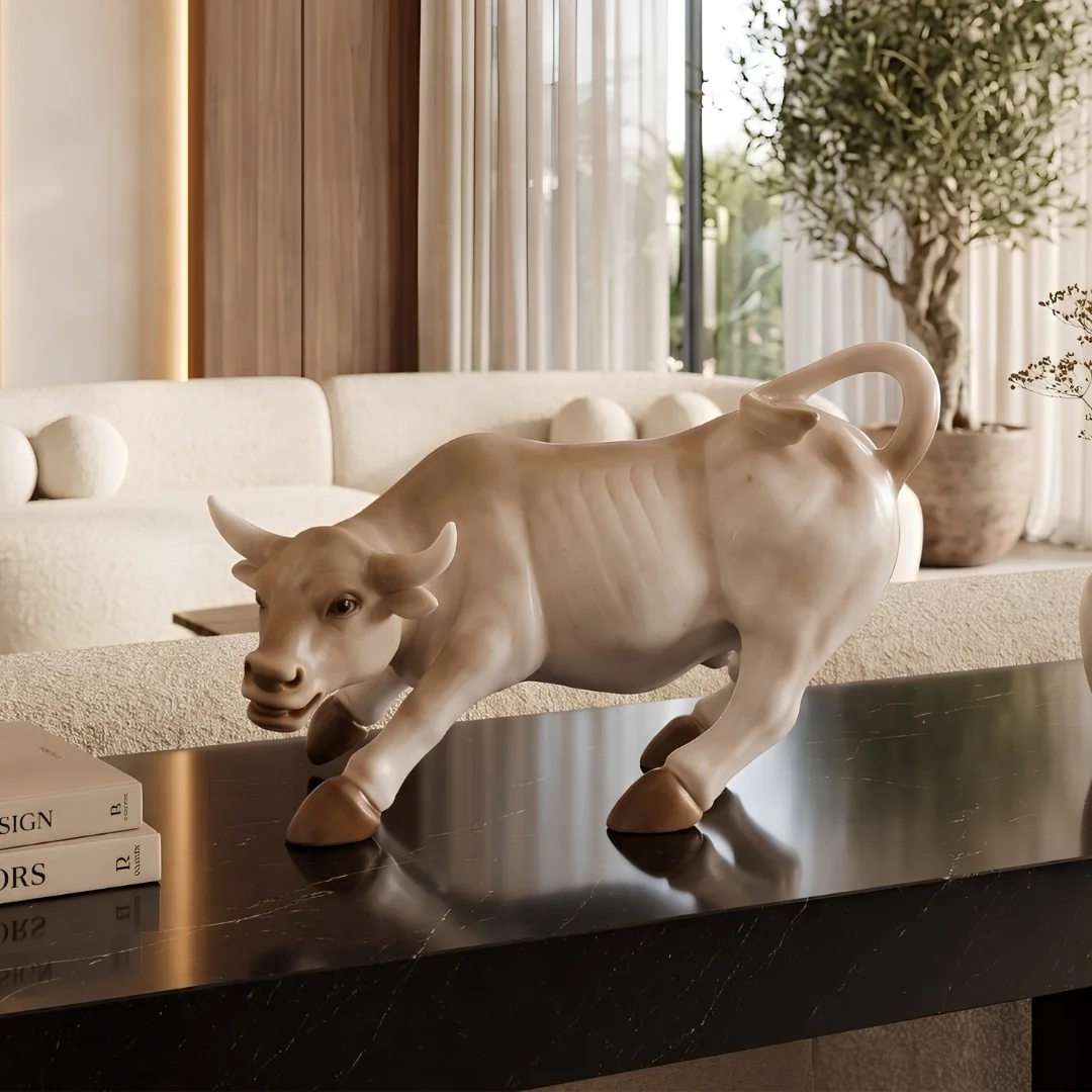 luxury-white-bull-table-decor-2.webp Bull Decorative Figurine Off-White Finish - Image 1