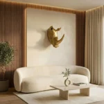 Rhino Head Sculpture Gold Finish - Image 4