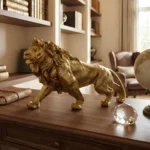 Lion Statue Figurine Golden Finish