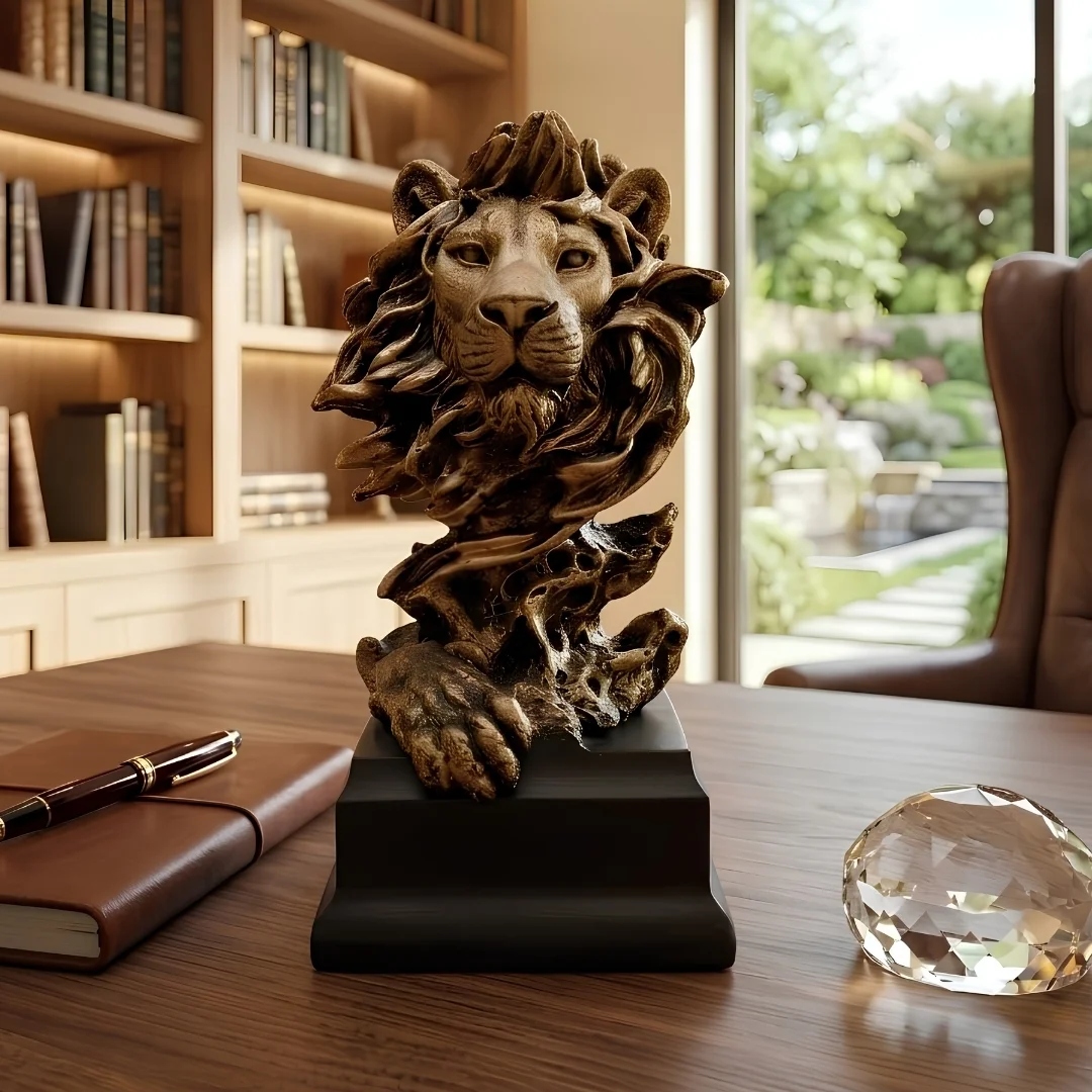 majestic-lion-bust-sculpture-2.webp Lion Head Bust Antique Bronze Finish - Image 1