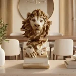 Lion Head Sculpture Ivory Cream Finish