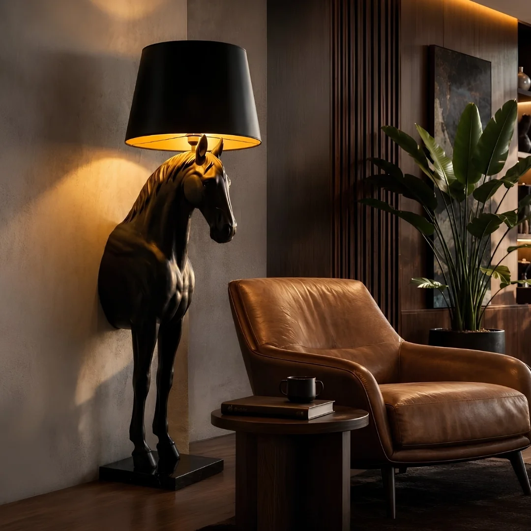 matte-black-standing-horse-light-1.webp Horse Wall Lamp Matte Black Finish - Image 1