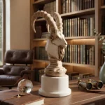 Markhor Head Sculpture Off-White Antique
