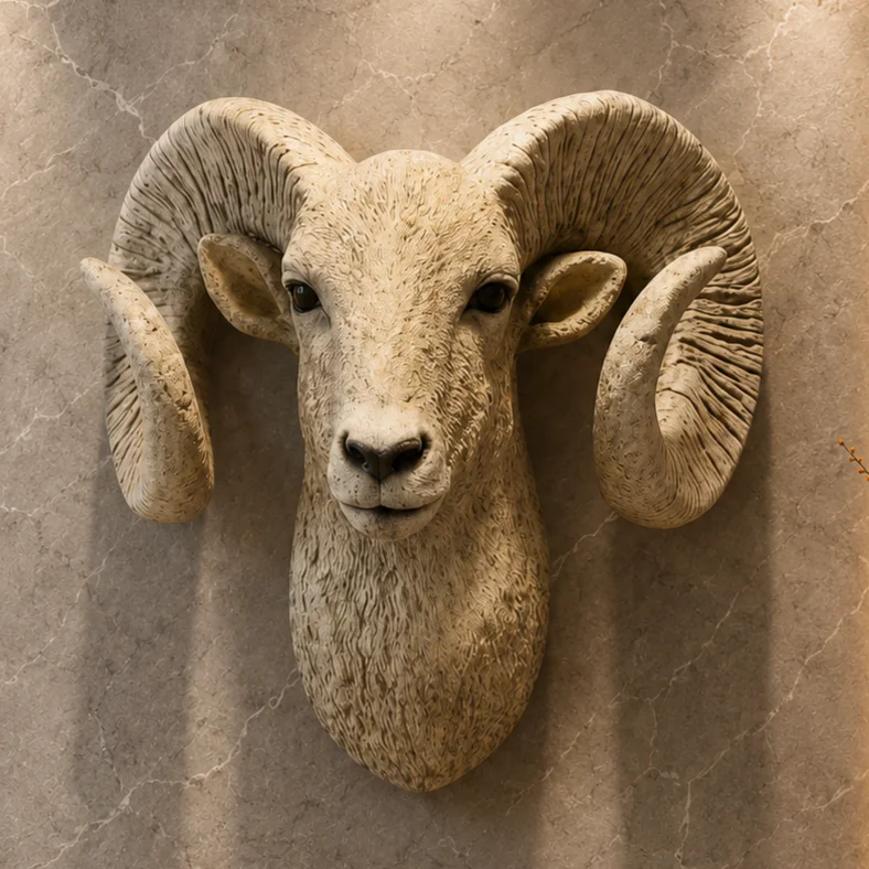 mountain-sheep-wall-art-2.webp Head Sculpture Cream Textured Finish - Image 1