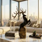 Rearing Deer Statue Black and Gold