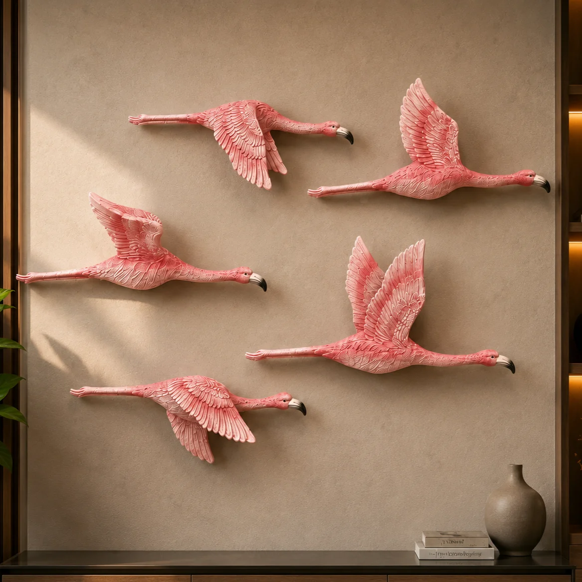 resin-flamingo-wall-hanging-2.webp Flamingo Wall Art Set of 5 Pink - Image 1