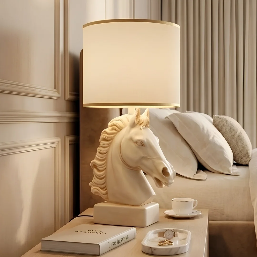 resin-horse-bust-lamp-with-shade-2.webp Horse Head Table Lamp Off-White - Image 1