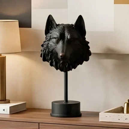 Wolf Head Sculpture Matte Black