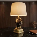 Lion Statue Lamp Antique Gold Finish