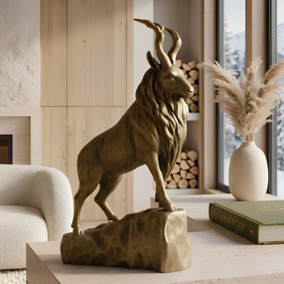 standing-markhor-resin-sculpture-2.webp Markhor Statue Sculpture Antique Bronze Finish - Image 1