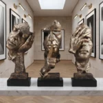 Abstract Face Statues 3-Piece Antique Bronze