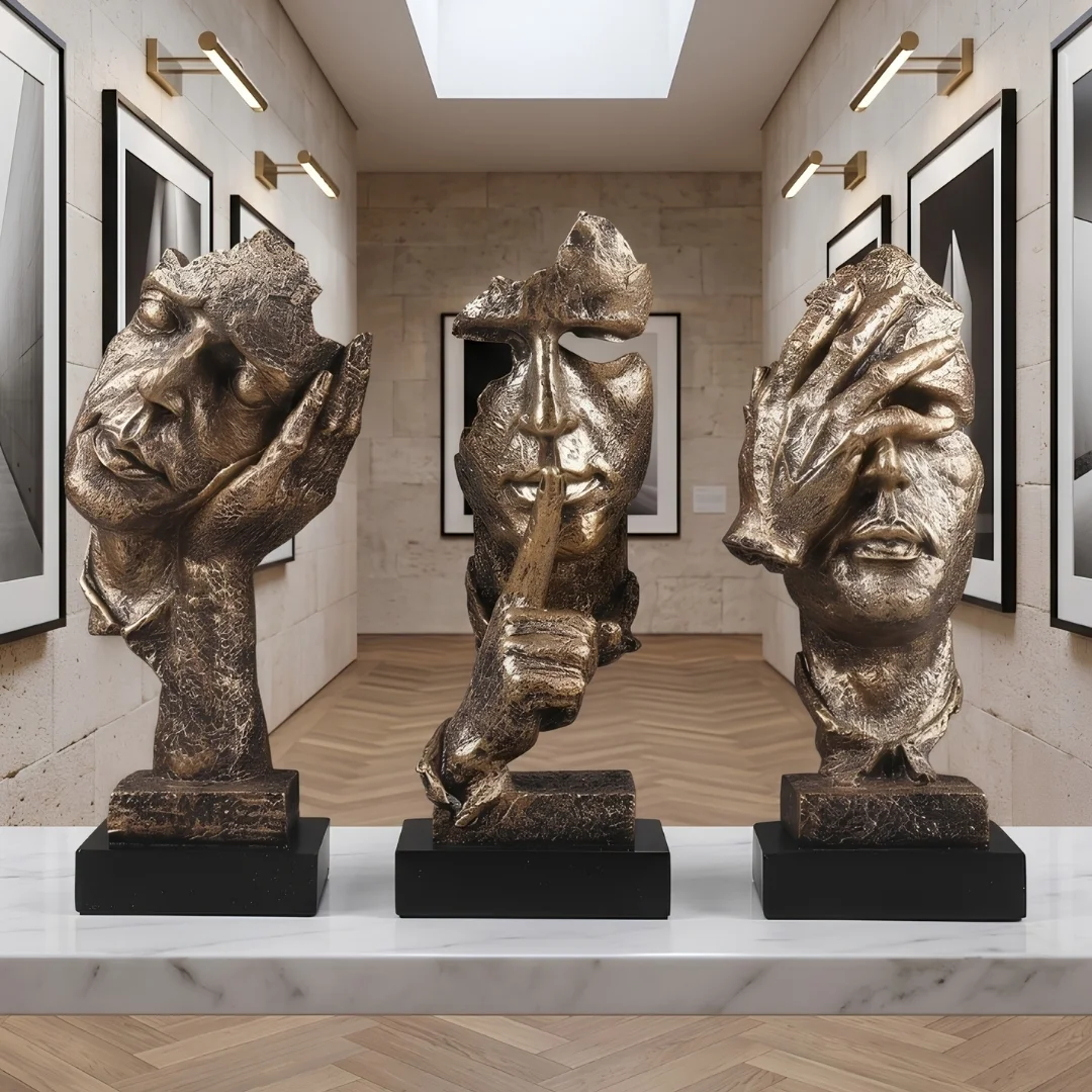 three-piece-face-statue-set-2.webp Abstract Face Statues 3-Piece Antique Bronze - Image 1