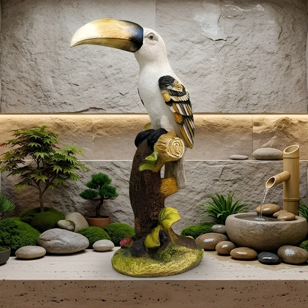 tropical-bird-home-decor-2.webp Toucan Bird Figurine White Yellow - Image 1