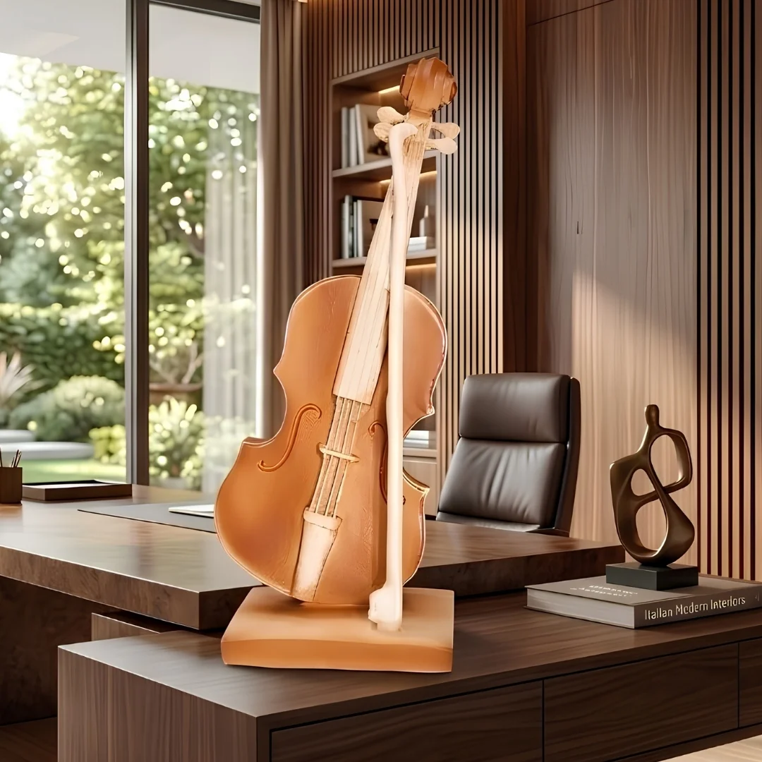 vintage-cello-home-decor-2.webp Violin Table Figurine Orange Finish - Image 1