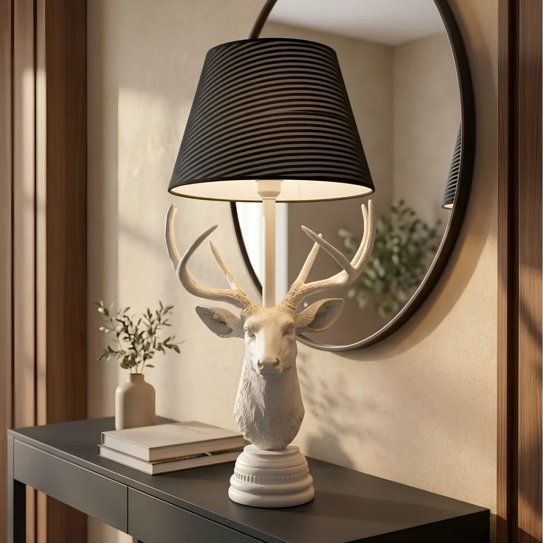 white-antler-lamp-for-home-2.webp Deer Head Table Lamp White Finish - Image 1