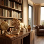 Lion Figurine Statue in Cream Finish - Image 3