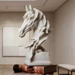 Horse Head Sculpture White Stone Finish