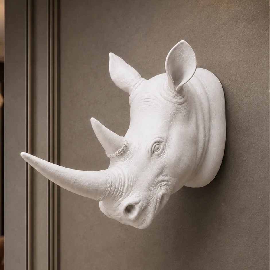 white-rhino-head-wall-decor-2.webp Rhino Head Wall Sculpture White - Image 1