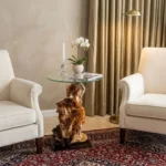 Lady Figurine Glass Top Side Table Antique Bronze - Image 4