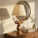 Deer Head Table Lamp Brown Cream